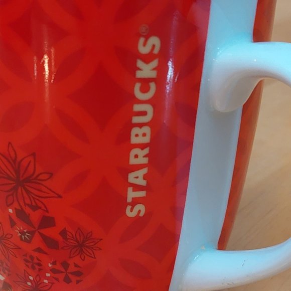 2013 Starbucks holiday ceramic mug poinsettia and snowflake 11 fl oz - Picture 7 of 8